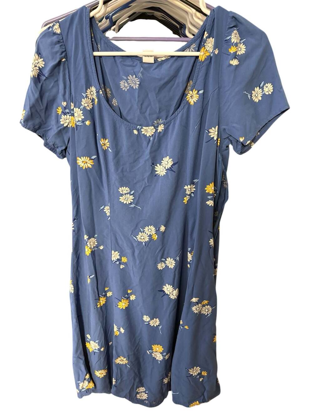 Old Navy Dress Rayon Daisy Print Retro 90's Style Short Sleeve Scoop Neck Sz L